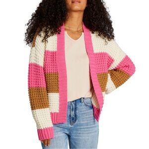 Uncharted Threads Open Front Striped Cropped Cardigan Chunky Knit Sweater Size M